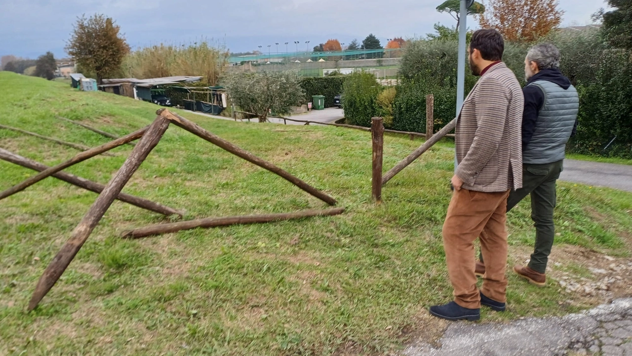La staccionata presa a calci e divelta in più punti dai due ragazzi l’altra notte a Massa Pisana in via del Pino e Cortacce La staccionata presa a calci e divelta in più punti dai due ragazzi l’altra notte a Massa Pisana in via del Pino e Cortacce