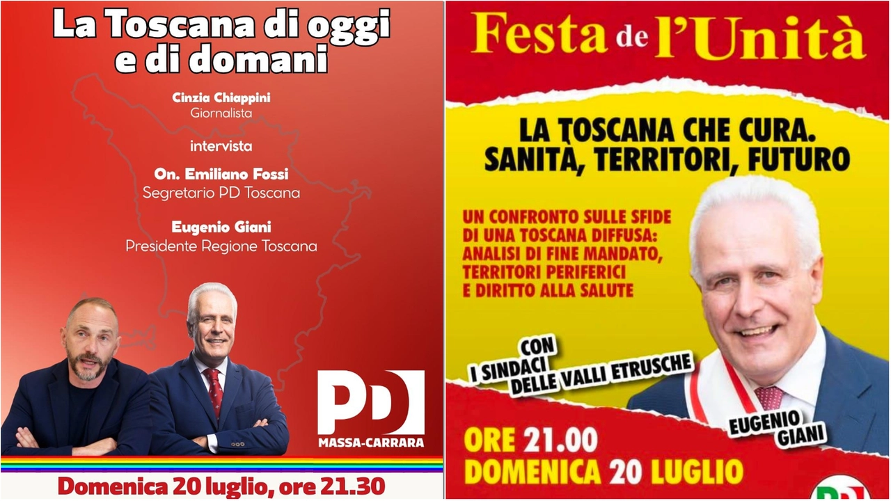 Il volantino che annuncia Giani alla Festa Pd a Riotorto