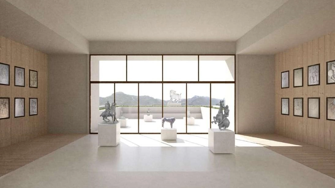 Il rendering degli interni di Palazzo Littorio una volta riqualificato Gli spazi ospiteranno una mostra permanente dell’artista Rosario Murabito Il rendering degli interni di Palazzo Littorio una volta riqualificato Gli spazi ospiteranno una mostra permanente dell’artista Rosario Murabito