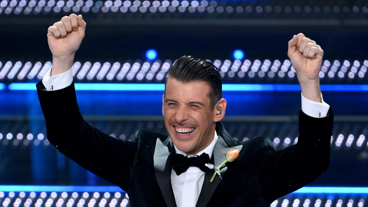 Italian singer Francesco Gabbani performs on stage at the Ariston theatre during the 75th edition of the Sanremo Italian Song Festival, in Sanremo, Italy, 15 February 2025. The music festival will run from 11 to 15 February 2025. ANSA/ETTORE FERRARI Italian singer Francesco Gabbani performs on stage at the Ariston theatre during the 75th edition of the Sanremo Italian Song Festival, in Sanremo, Italy, 15 February 2025. The music festival will run from 11 to 15 February 2025. ANSA/ETTORE FERRARI