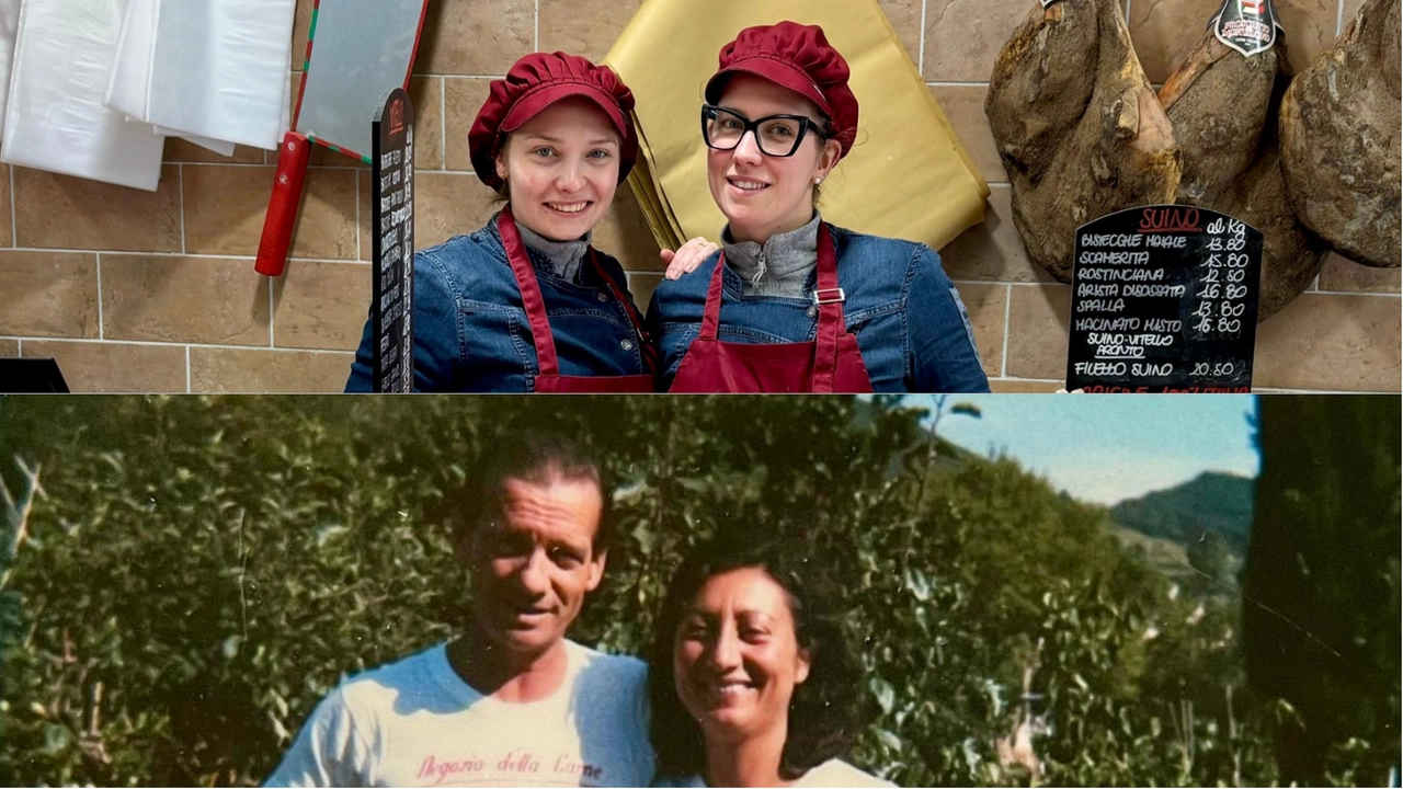 Sopra: Gaia e Benedetta Vannini nella loro macelleria. Sotto: una vecchia foto dei nonni Mario e Anna Sopra: Gaia e Benedetta Vannini nella loro macelleria. Sotto: una vecchia foto dei nonni Mario e Anna