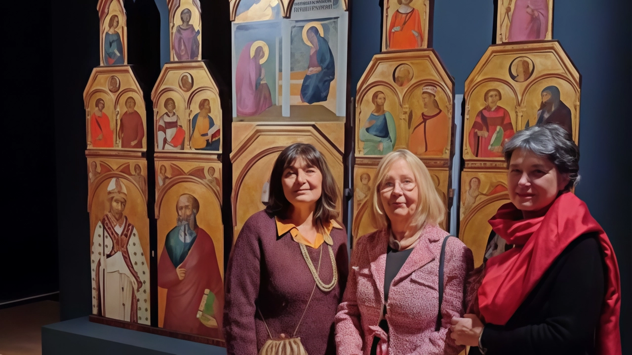 Le restauratrici del Polittico all’inaugurazione della mostra alla National Gallery