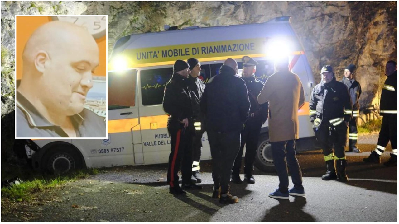La scena dell'incidente e, nel riquadro, Carlo Tedeschi, il volontario morto a 47 anni in seguito all'incidente con l'ambulanza La scena dell'incidente e, nel riquadro, Carlo Tedeschi, il volontario morto a 47 anni in seguito all'incidente con l'ambulanza