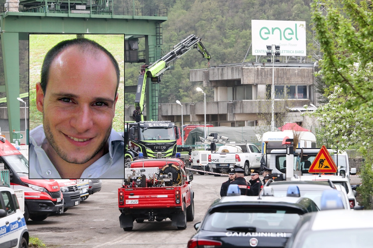 I soccorritori sul luogo dell'esplosione e, nel riquadro, Alessandro D'Andrea