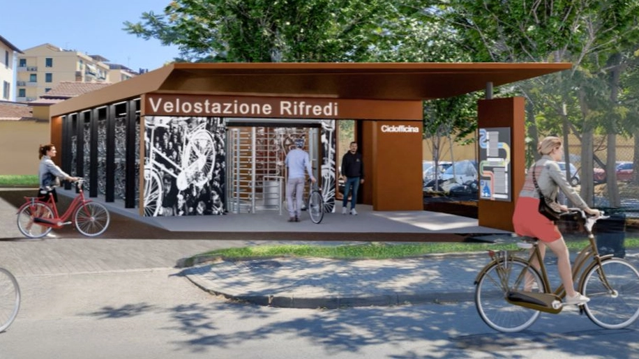 Il rendering di una delle velostazioni che sorgeranno a Firenze e che serviranno a custodire le biciclette Il rendering di una delle velostazioni che sorgeranno a Firenze e che serviranno a custodire le biciclette