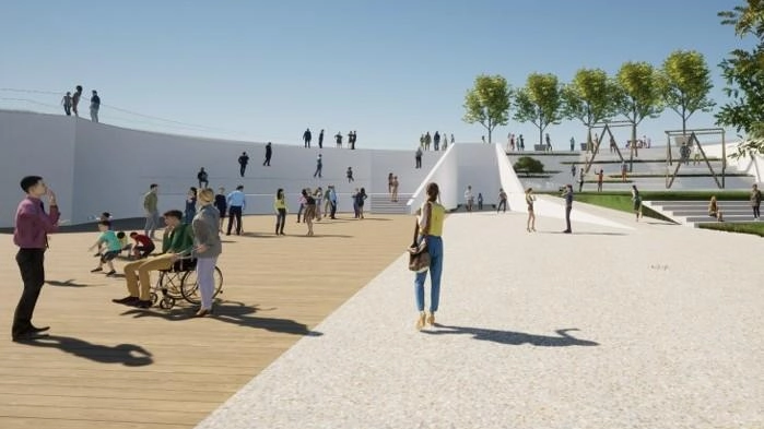 Uno dei rendering del progetto di riqualificazione del Parco Langer Uno dei rendering del progetto di riqualificazione del Parco Langer