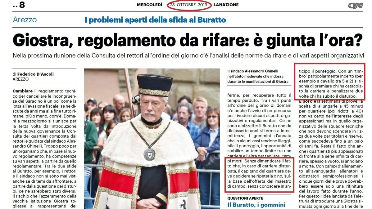 Nuove regole di Giostra, ci siamo. Punteggio rivelato al capitano se c’è un disturbo alla carriera