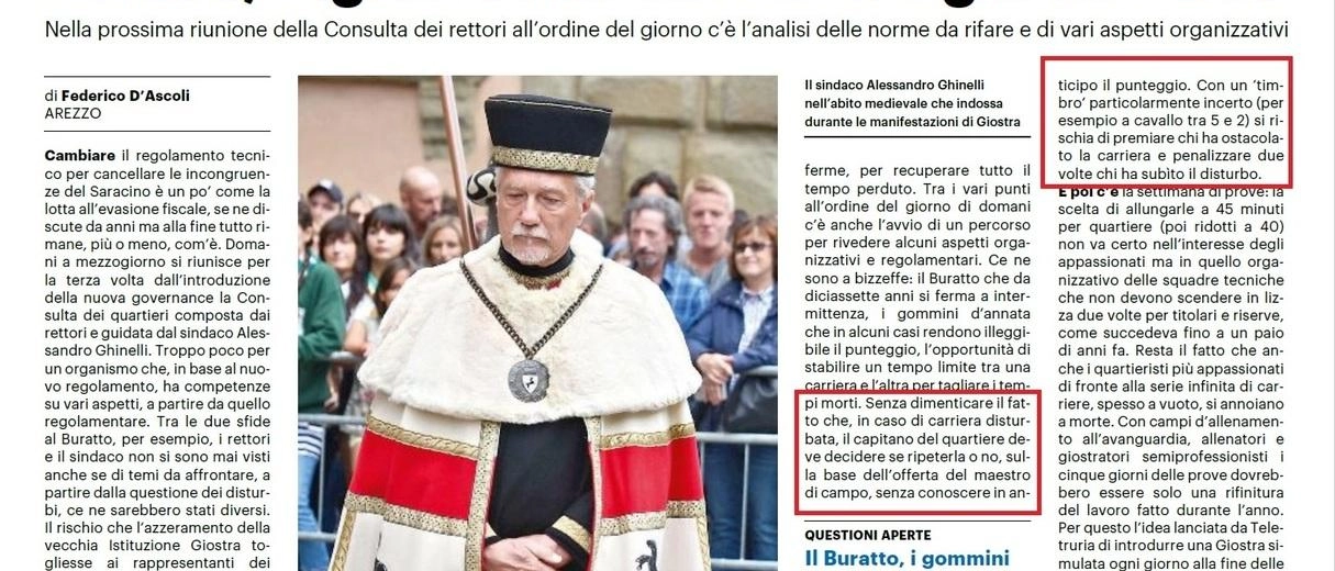 Nuove regole di Giostra, ci siamo. Punteggio rivelato al capitano se c’è un disturbo alla carriera