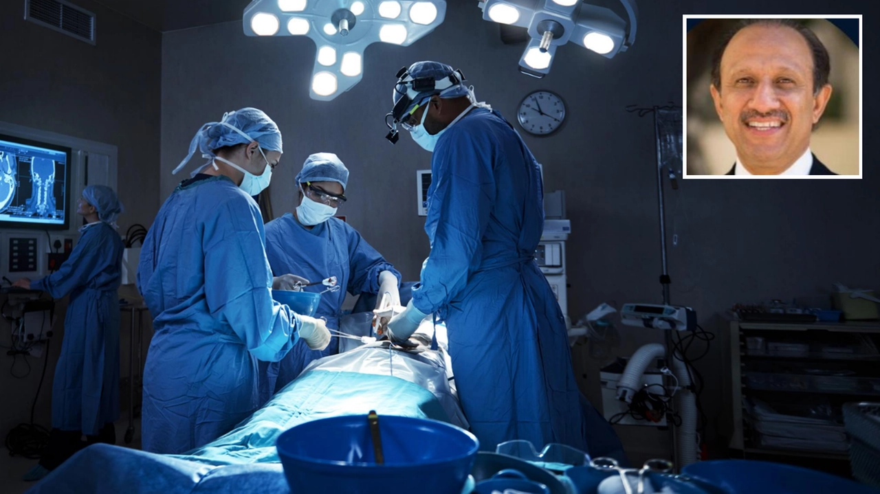 Una sala operatoria (foto Istock di repertorio); nel riquadro il professor Inderbir Gill Una sala operatoria (foto Istock di repertorio); nel riquadro il professor Inderbir Gill