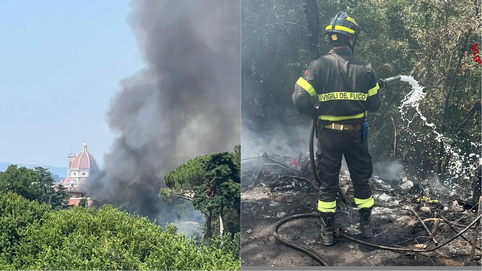 Incendio al parco del Mensola, baracche a fuoco