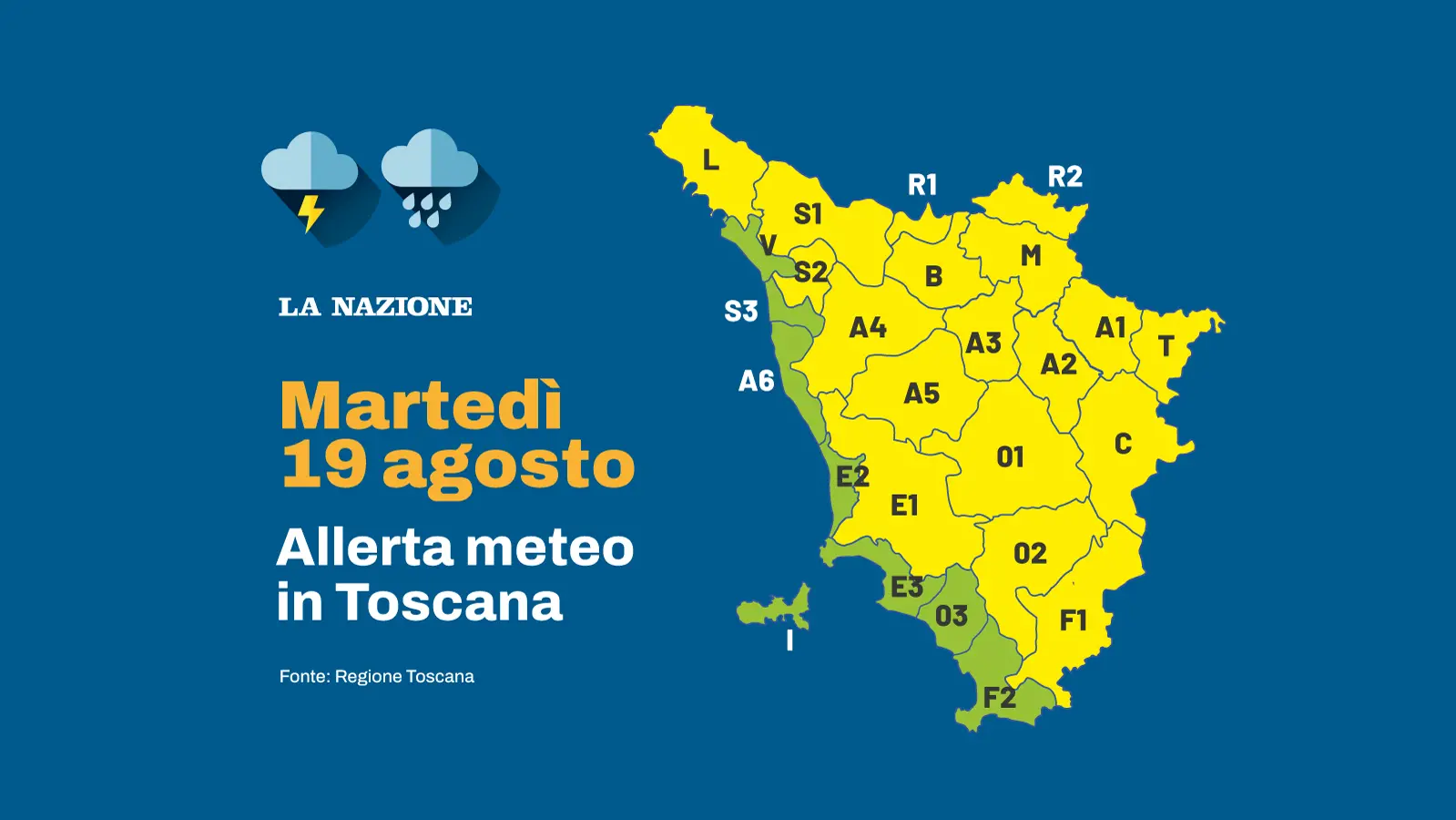 È l’ora dei temporali d’agosto, scatta l’allerta meteo gialla in Toscana