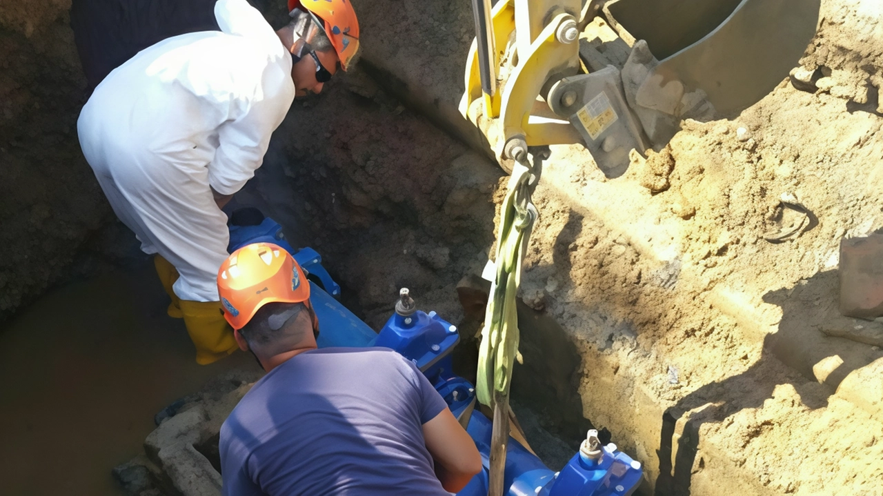 Operai al lavoro per la realizzazione di una rete idrica foto d’archivio Operai al lavoro per la realizzazione di una rete idrica foto d’archivio