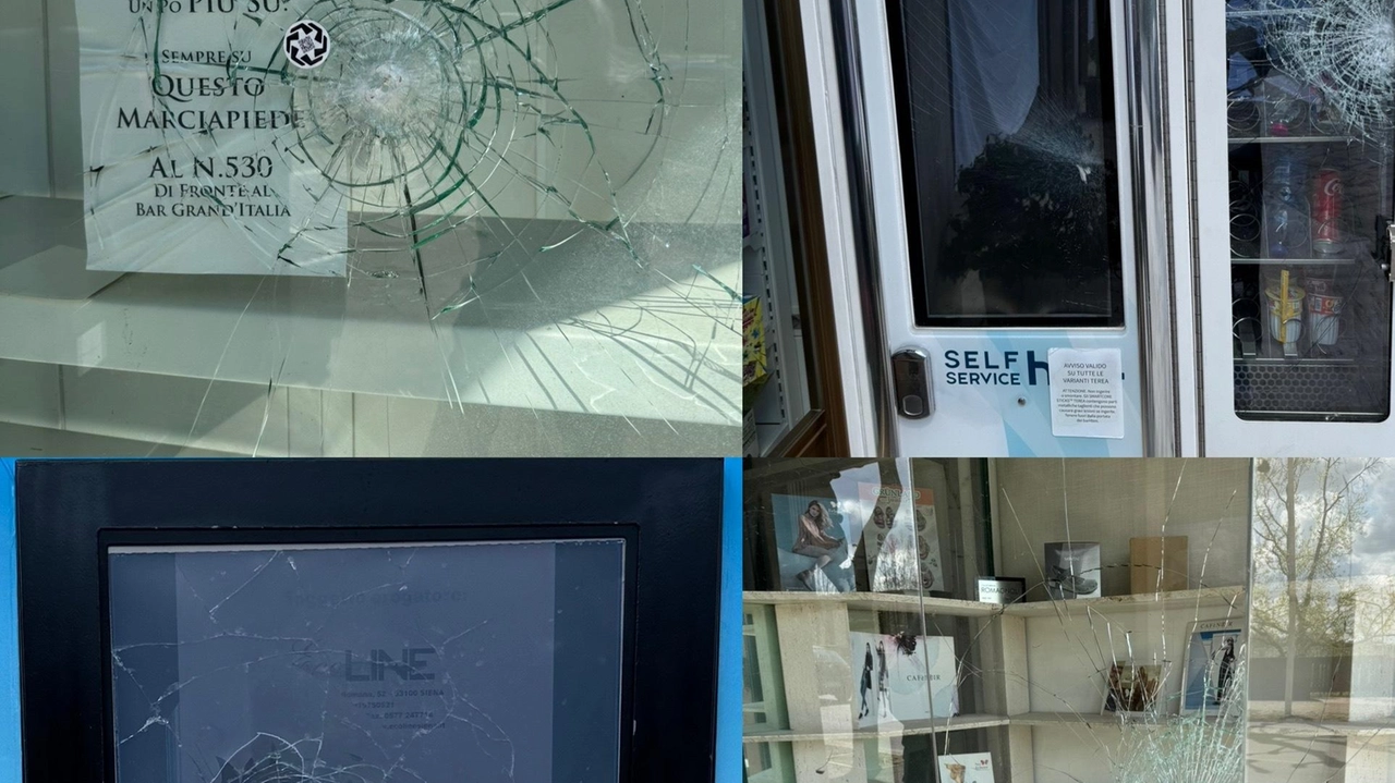 Una delle vetrine colpite dalla violenza del migrante a Chianciano Terme