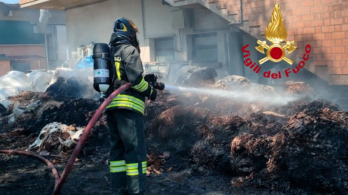 I vigili del fuoco in azione nella zona industriale di Stabbia