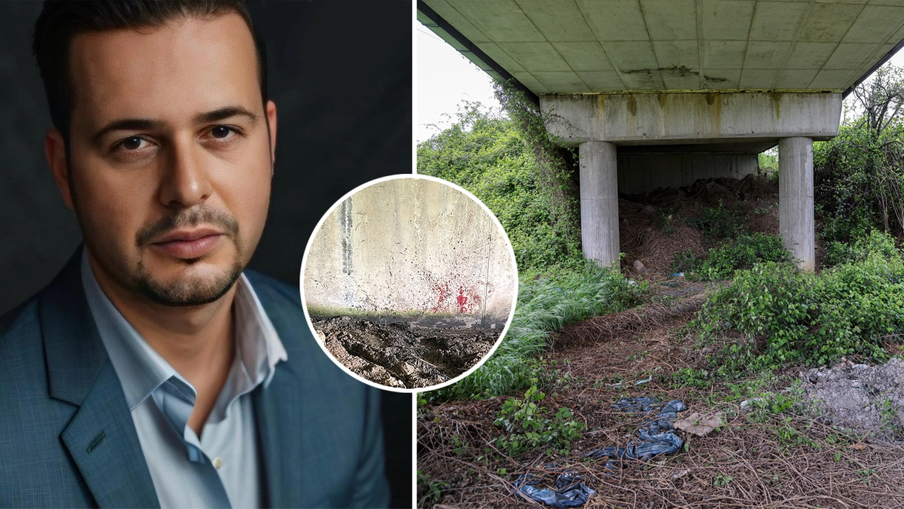 A sinistra la vittima Federico Perissi, guardia giurata di 45 anni, a destra il luogo del ritrovamento del cadavere nel Mugello