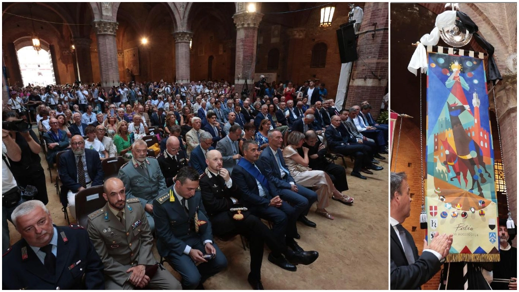 Un momento della presentazione del Drappellone (Foto Lazzeroni) Un momento della presentazione del Drappellone (Foto Lazzeroni)