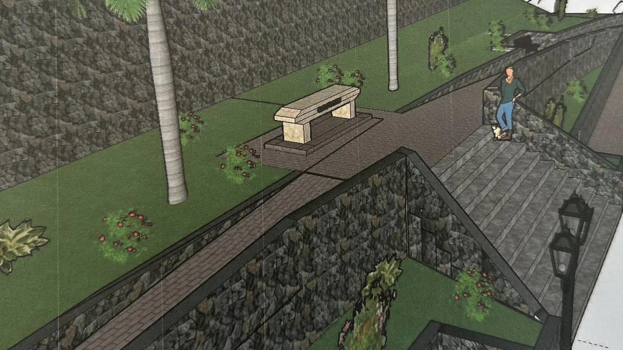 Il rendering del progetto della nuova location dell’urna funeraria di Caravaggio sotto al bastione Il rendering del progetto della nuova location dell’urna funeraria di Caravaggio sotto al bastione
