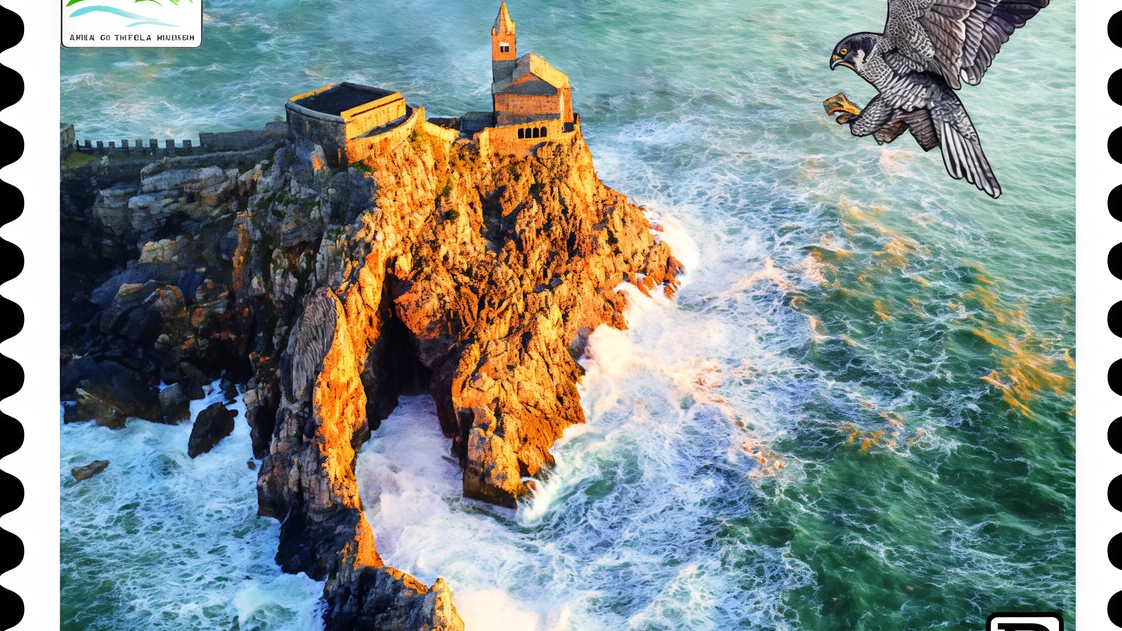 Poste Italiane emette un francobollo dedicato al Parco regionale di Porto Venere, rappresentando la Chiesa di San Pietro e un falco pellegrino. Tiratura limitata e annullo primo giorno disponibile a Porto Venere. Poste Italiane emette un francobollo dedicato al Parco regionale di Porto Venere, rappresentando la Chiesa di San Pietro e un falco pellegrino. Tiratura limitata e annullo primo giorno disponibile a Porto Venere.