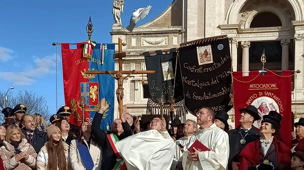 Il tradizionale momento del lancio delle colombe durante le celebrazioni del Piatto di Sant’Antonio Abate Il tradizionale momento del lancio delle colombe durante le celebrazioni del Piatto di Sant’Antonio Abate