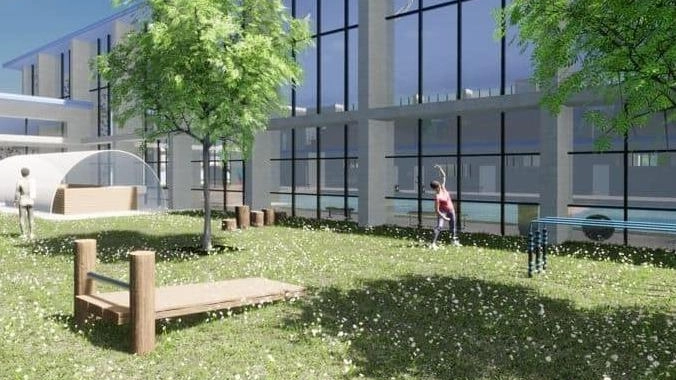 Il rendering della piscina comunale ’Frati’ nel capoluogo: la struttura viene riqualificata con fondi Pnrr Il rendering della piscina comunale ’Frati’ nel capoluogo: la struttura viene riqualificata con fondi Pnrr
