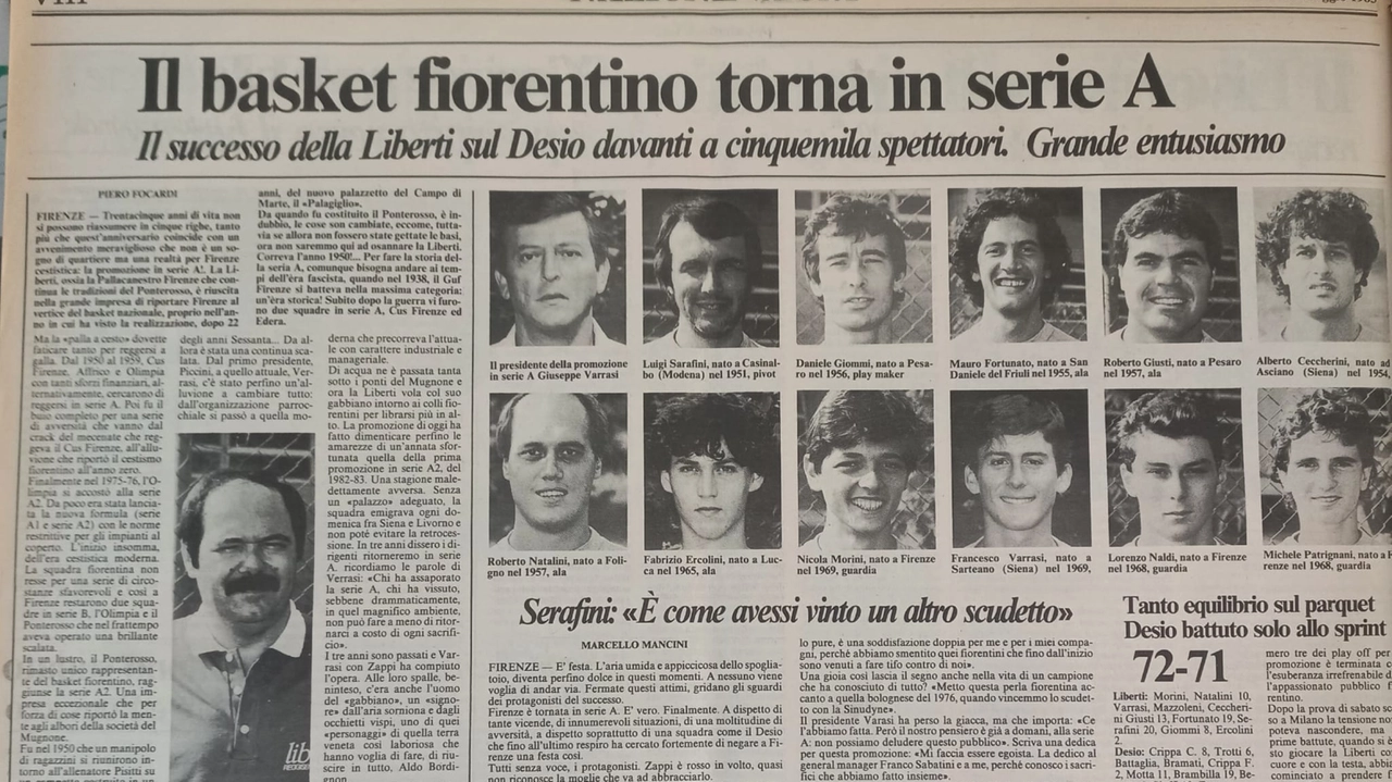 La pagina de La Nazione del 27 maggio 1985 che celebra il successo della Liberti La pagina de La Nazione del 27 maggio 1985 che celebra il successo della Liberti