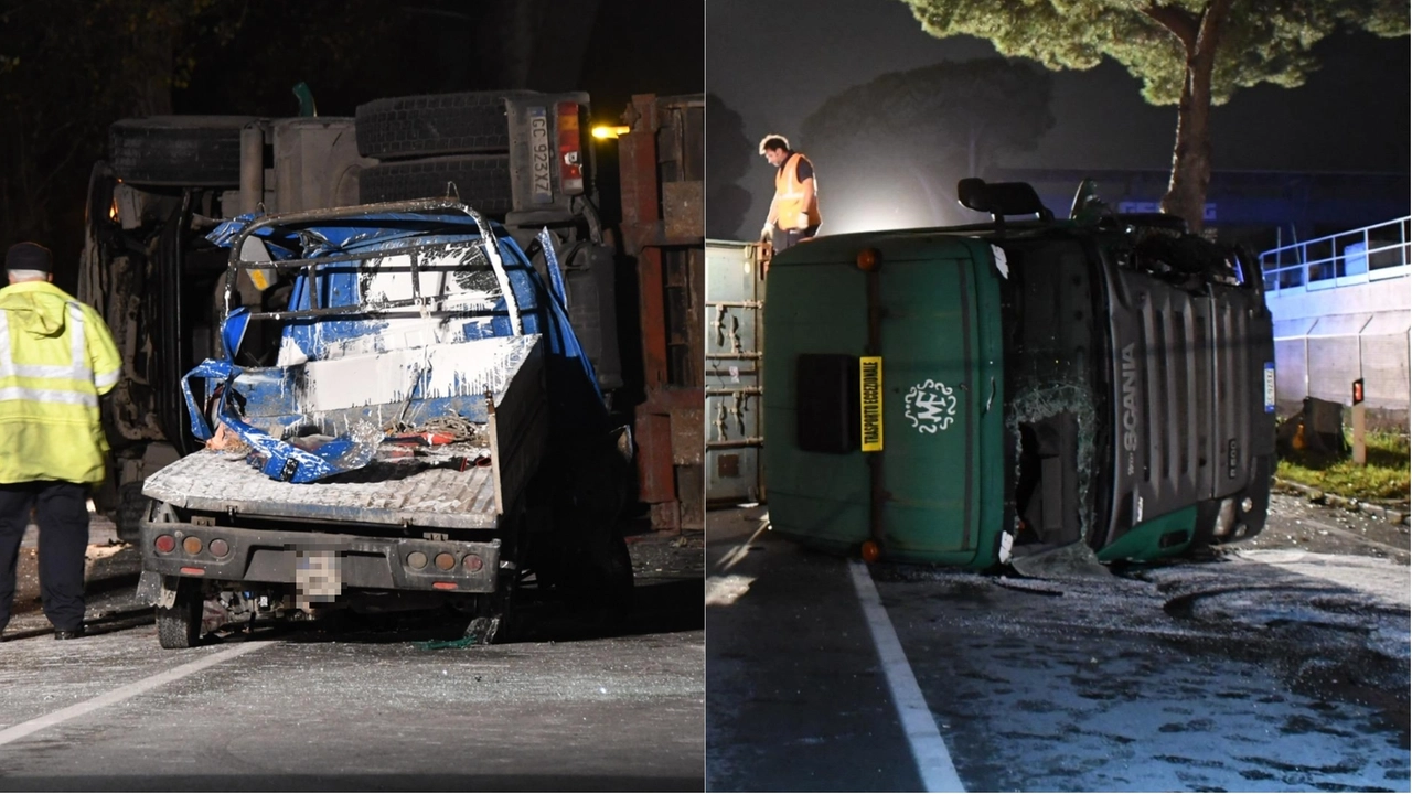 L'Ape e il mezzo pesante coinvolti nell'incidente mortale (Foto Delia)