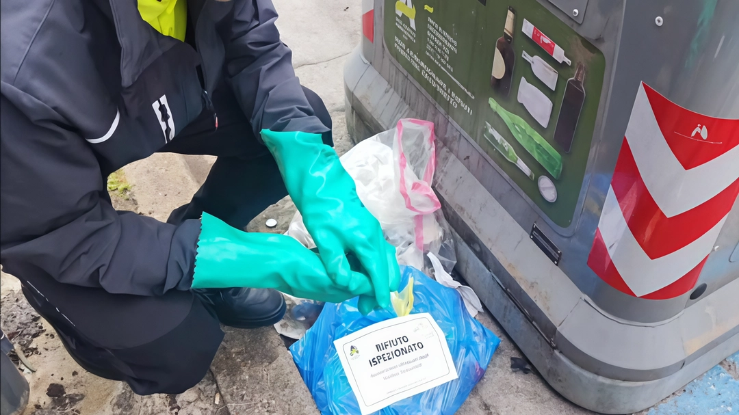 Un ispettore di Alia durante l’attività di controllo intorno ai cassonetti in strada accanto ai quali, molto spesso, vengono abbandonati rifiuti di ogni genere (foto di repertorio)
