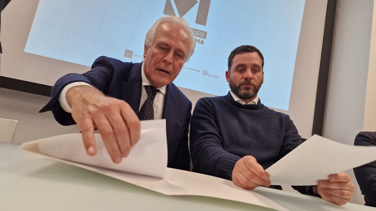 Il governatore Eugenio Giani e Alessandro Tomasi all’inaugurazione a Pistoia delle Manifatture Digitali Cinema