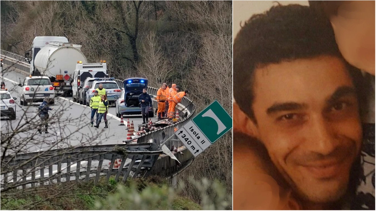 La scena dell'incidente e, nel riquadro, la vittima, Valentino Delfino. E' precipitato con il suo furgone dal viadotto (Foto Pasquali) La scena dell'incidente e, nel riquadro, la vittima, Valentino Delfino. E' precipitato con il suo furgone dal viadotto (Foto Pasquali)