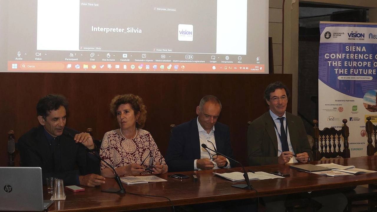 Francesco Grillo, Maria Novella Rossi, Luca Menesini e Mikel Landabaso in collegamento con Raffaele Fitto Francesco Grillo, Maria Novella Rossi, Luca Menesini e Mikel Landabaso in collegamento con Raffaele Fitto