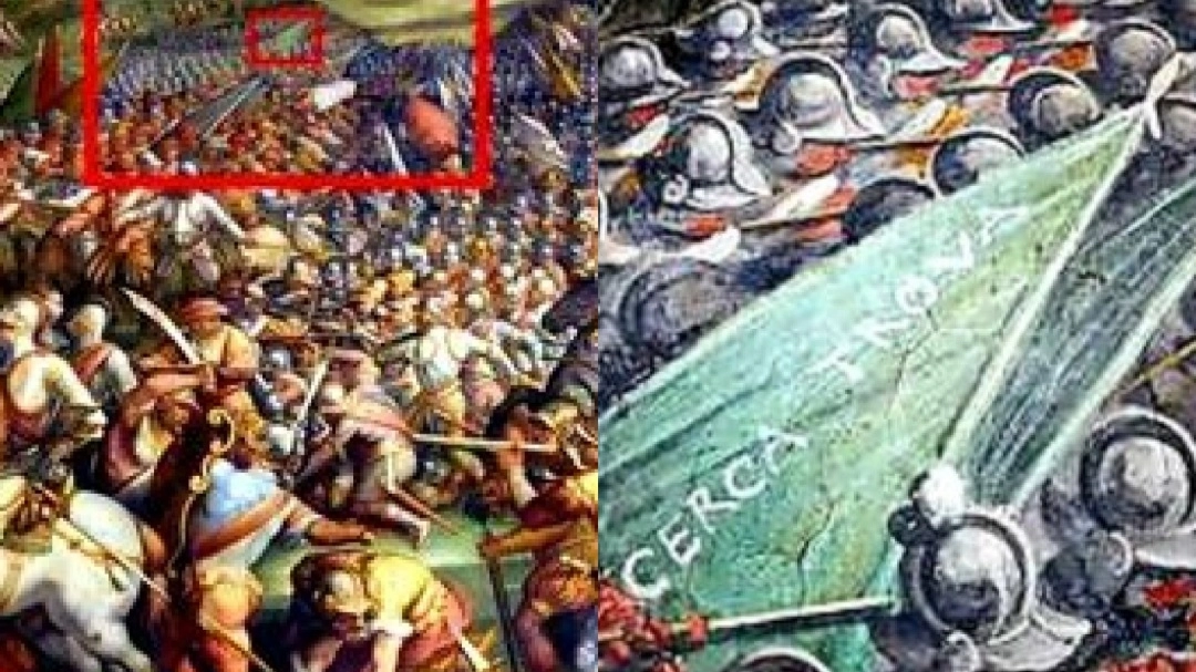 L'affresco del Vasari col particolare della scritta 'Cerca Trova' L'affresco del Vasari col particolare della scritta 'Cerca Trova'