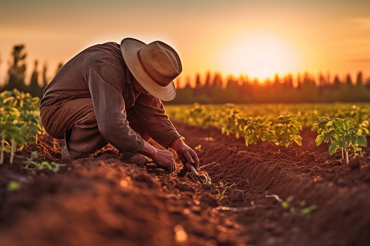 Un agricoltore nei campi