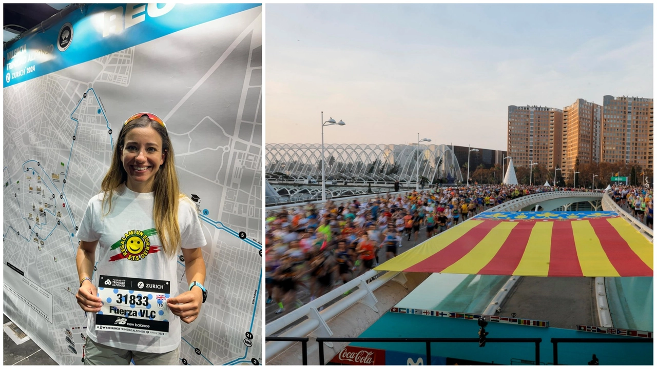 A sinistra Naomi Ferrari, a destra la maratona di Valencia A sinistra Naomi Ferrari, a destra la maratona di Valencia