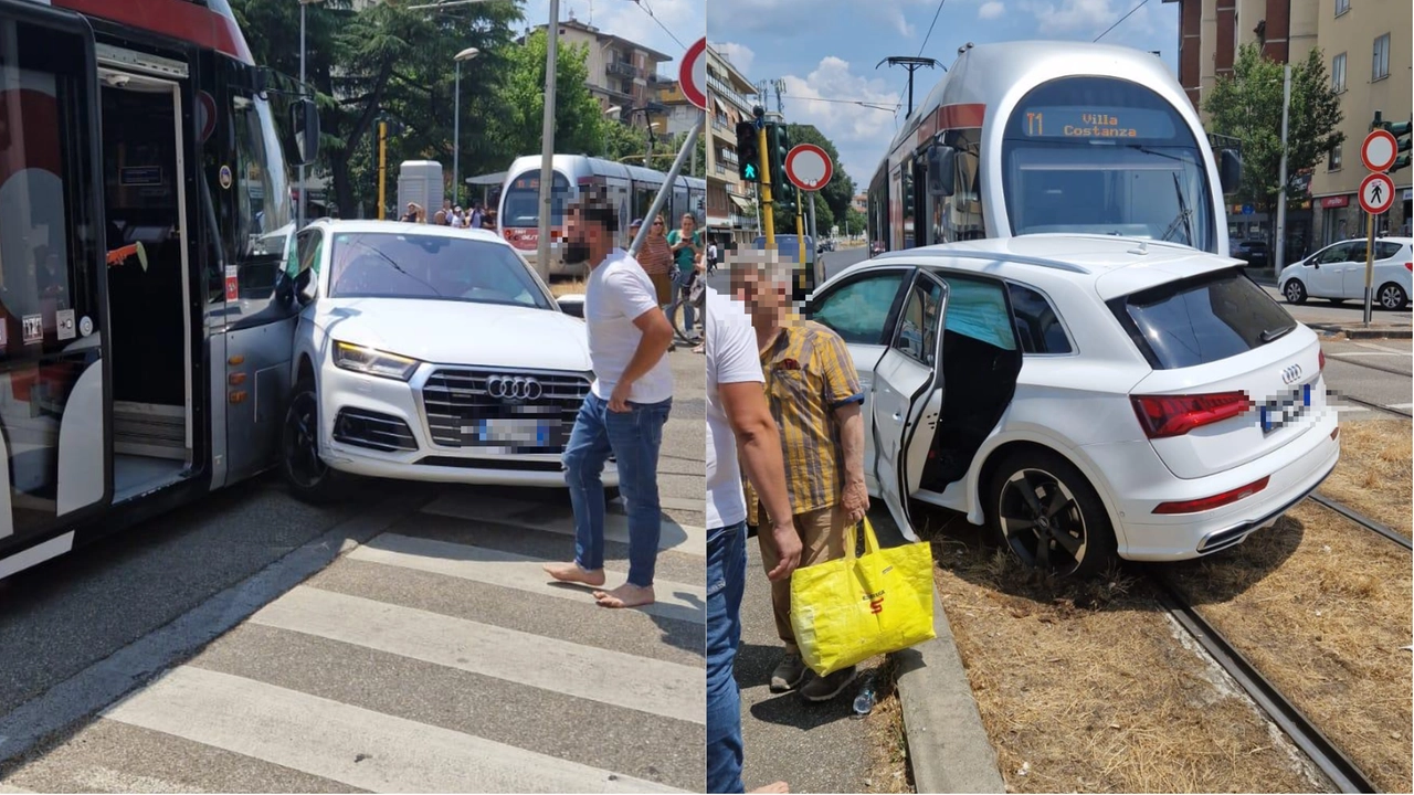L'incidente tra auto e tramvia in piazza Batoni L'incidente tra auto e tramvia in piazza Batoni