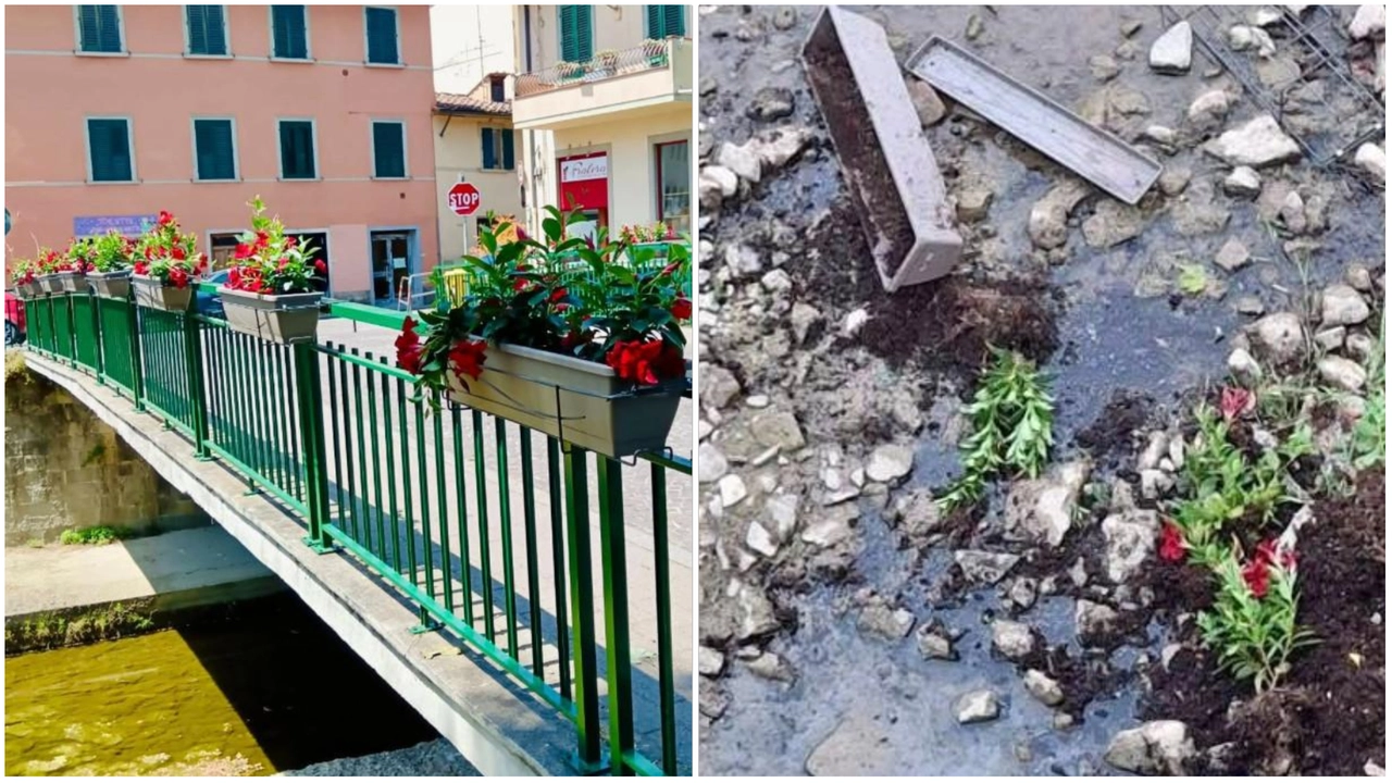 Il ponte fiorito sull'Ema: i vasi sono stati distrutti e lanciati dai vandali nel letto del fiume Il ponte fiorito sull'Ema: i vasi sono stati distrutti e lanciati dai vandali nel letto del fiume