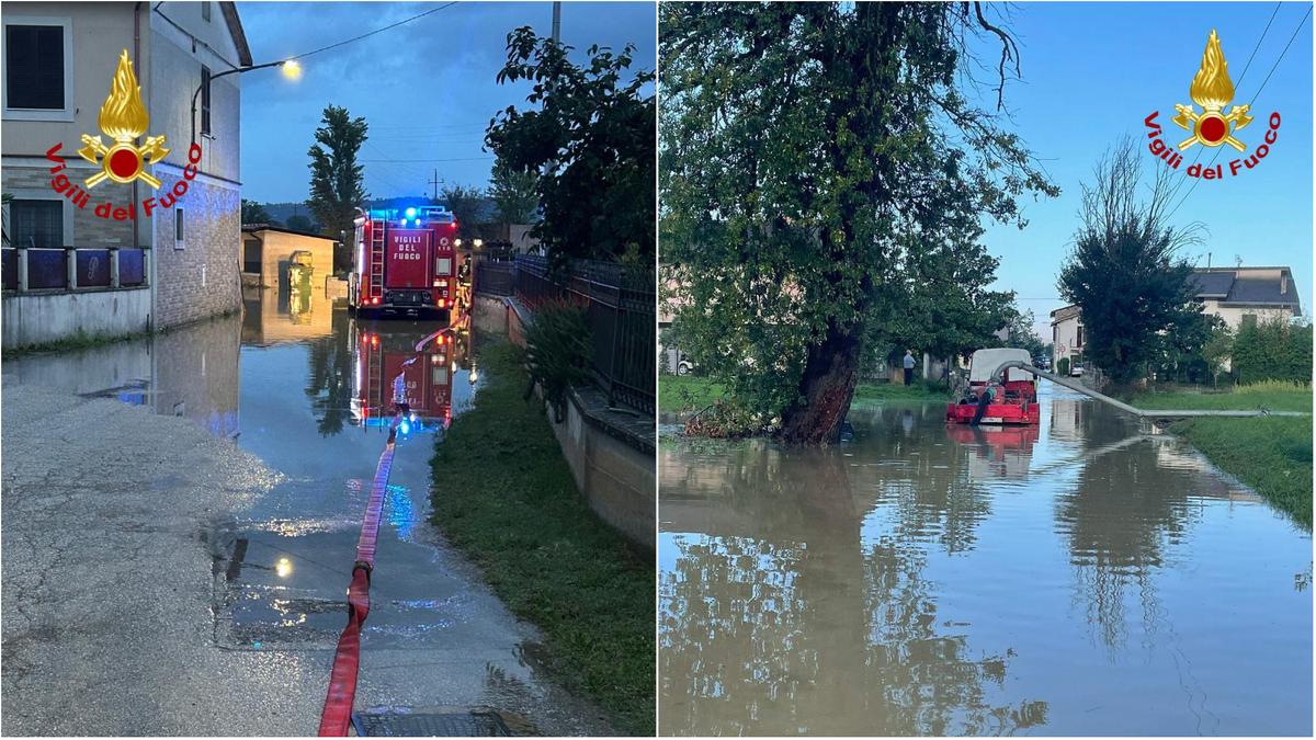 Esonda un torrente, edifici e strade allagate. In azione i vigili del fuoco Esonda un torrente, edifici e strade allagate. In azione i vigili del fuoco
