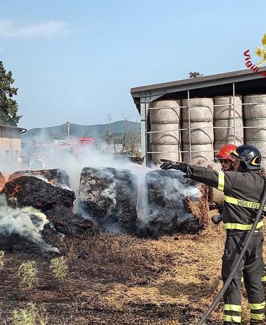 Fiamme sulla Superstrada, rotoballe distrutte Fiamme sulla Superstrada, rotoballe distrutte