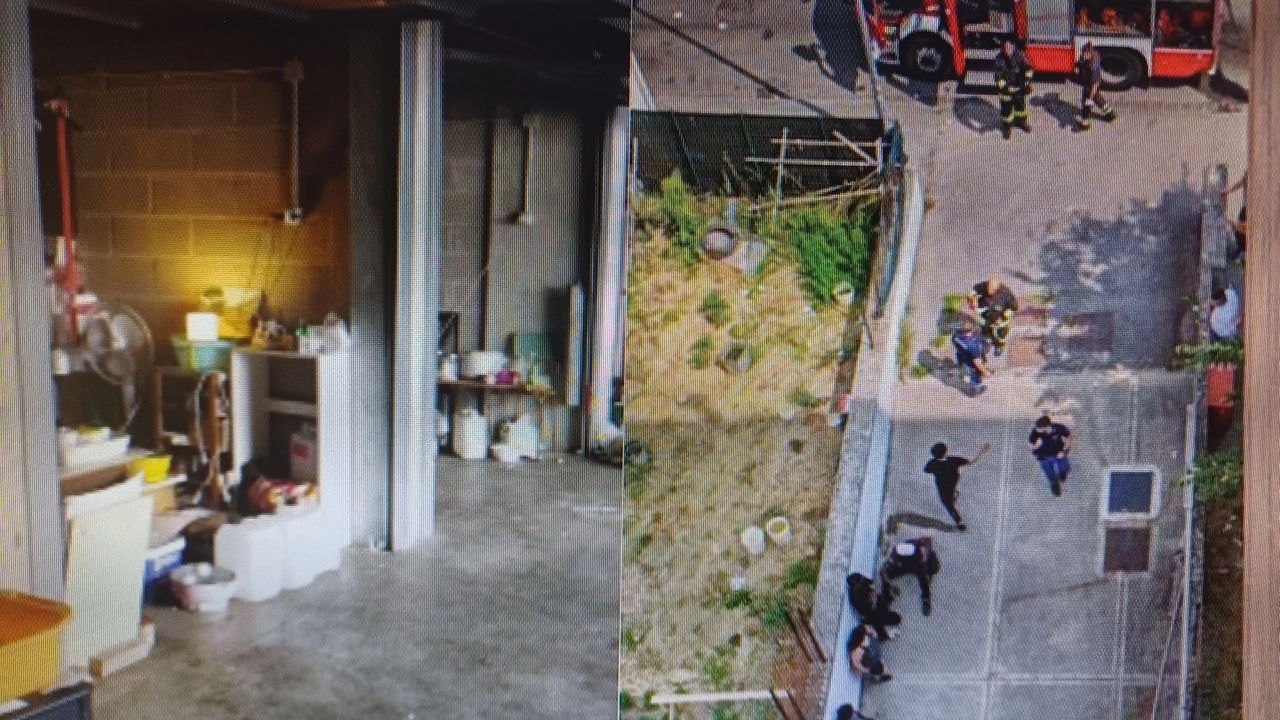 Nelle due immagini un intervento dei vigili del fuoco dopo le chiamate dei residenti e un garage-abitazione
