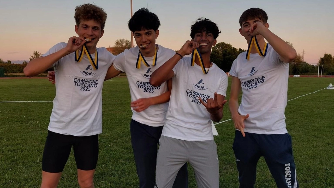 La staffetta «4x100» della Virtus che ha conquistato il titolo toscano «Allievi» La staffetta «4x100» della Virtus che ha conquistato il titolo toscano «Allievi»