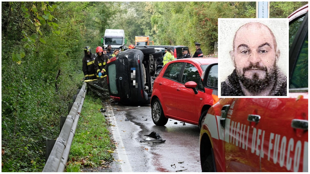 Il drammatico schianto sulla Cisa (Foto servizio Massimo Pasquali). Nel riquadro la vittima Nicola Bernardini Il drammatico schianto sulla Cisa (Foto servizio Massimo Pasquali). Nel riquadro la vittima Nicola Bernardini