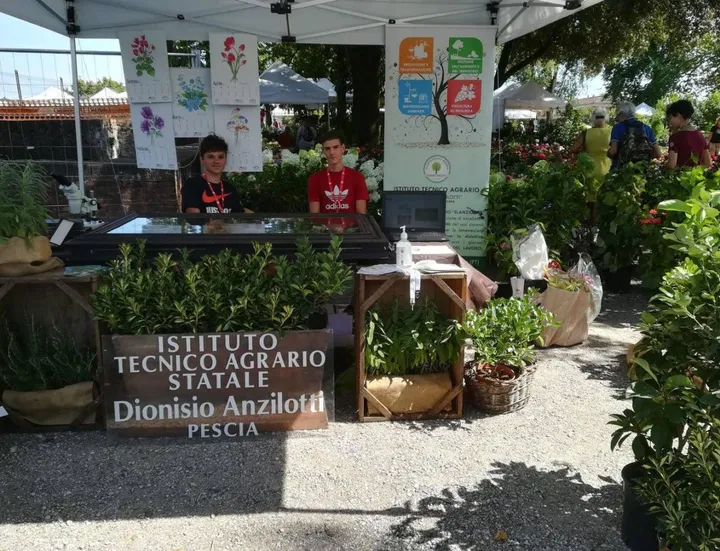 Lo stand dell’istituto agrario «Dionisio Anzilotti» alla manifestazione di Lucca