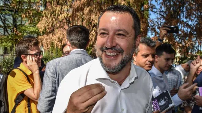 Il leader della Lega Matteo Salvini partecipa alla lettura di brani di Oriana Fallaci ai Giardini Oriana Fallaci, Milano, 11 settembre 2022. ANSA/MATTEO CORNER