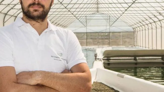 Tommaso Becagli, Ceo dell’azienda «Spirulina Severino Becagli», con alle spalle una delle vasche di produzione dell’alga dall’alto valore nutrizionale