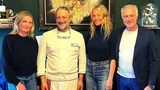 Gwyneth Paltrow, Cameron Diaz, Paolo Galanti e lo chef Pasqualino Titta
