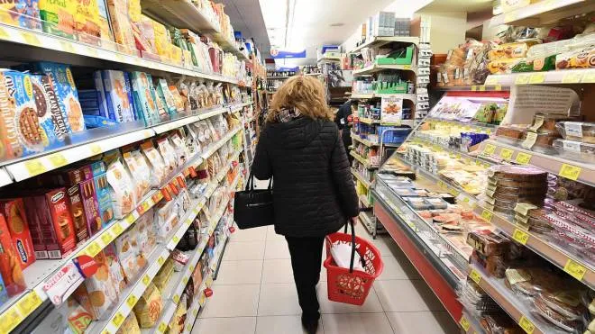 Una donna cammina tra gli scaffali del supermercato (Foto di repertorio)