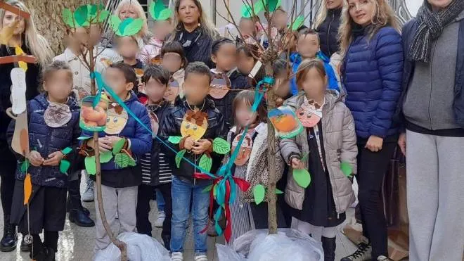 Le due piante donate alla scuola a tempo pieno di Forno per la Giornata dell’albero