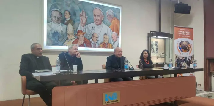 Un momento della presentazione del premio Francesco d’Assisi e Carlo Acutis