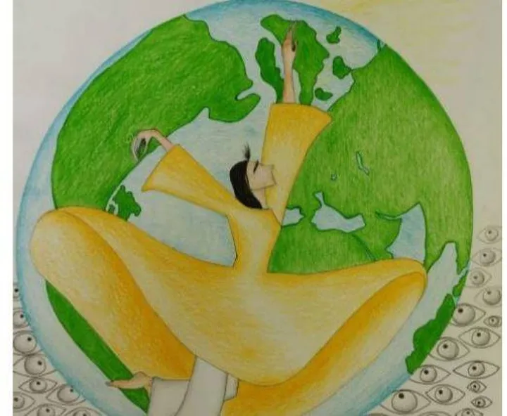 Disegno di Sara Bonuccelli 3A. L’alunna interpreta il desiderio di libertà delle iraniane