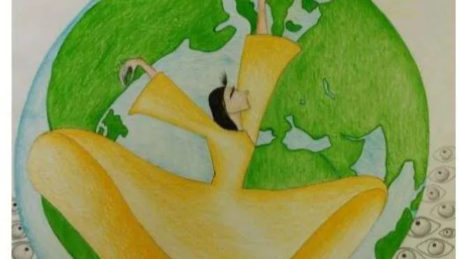 Disegno di Sara Bonuccelli 3A. L’alunna interpreta il desiderio di libertà delle iraniane