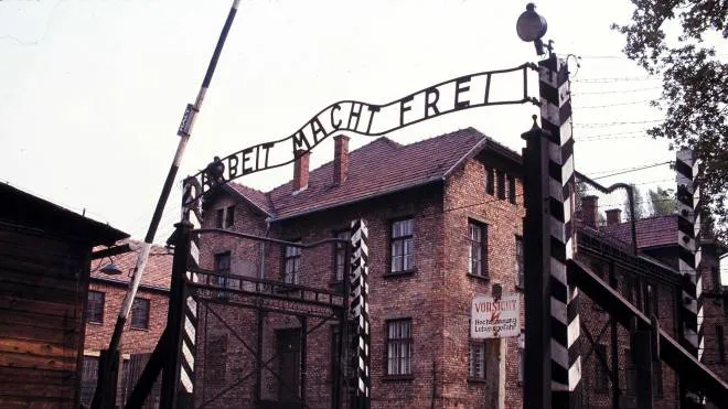 Aug 05, 1998; Auschwitz, Poland; Main gate with sign reading 'through work to freedom.'
Mandatory Credit: Photo by Jerzy Dabrowski/ZUMA Press.
(�) Copyright 1998 by Jerzy Dabrowski